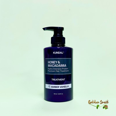 Кондиционер для увлажнения и питания с ароматом янтарной ванили Kundal Honey & Macadamia Protein Premium Treatment Amber Vanilla 500 мл
